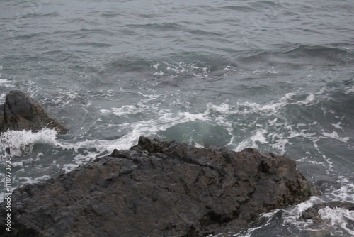 Image of waves crashing on Imrang Beach in Busan, Korea 