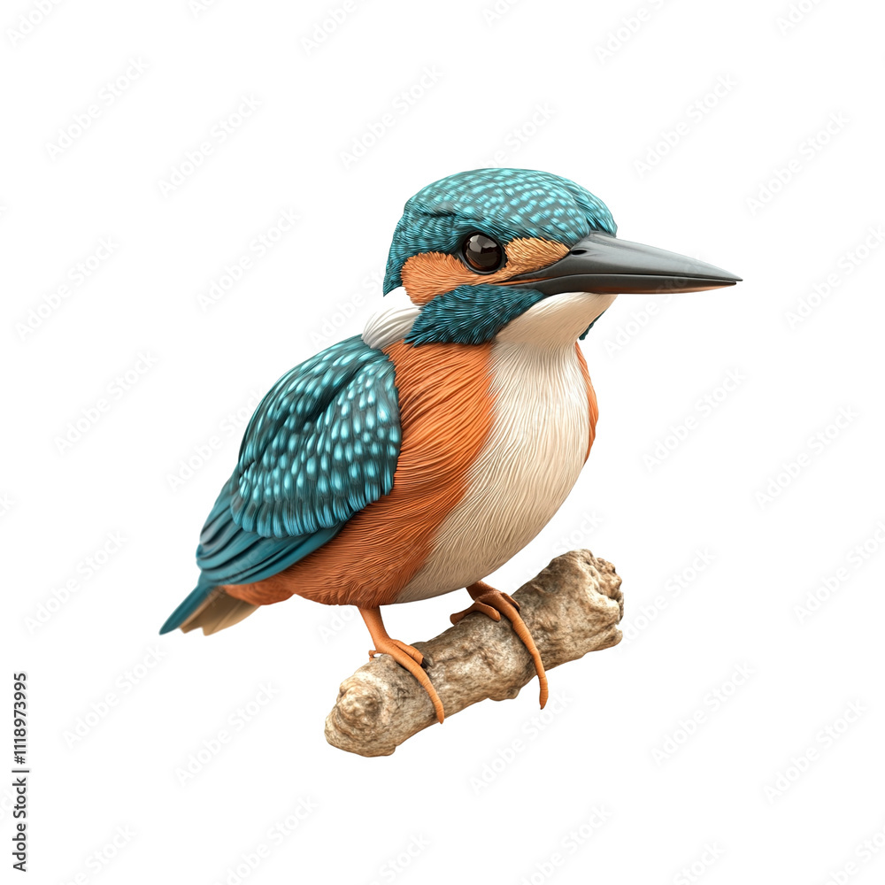 Detailed Illustration of a Common Kingfisher Perched on a Branch Detailed Illustration of a Common Kingfisher Perched on a Branch