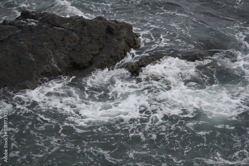 Image of waves crashing on Imrang Beach in Busan, Korea 