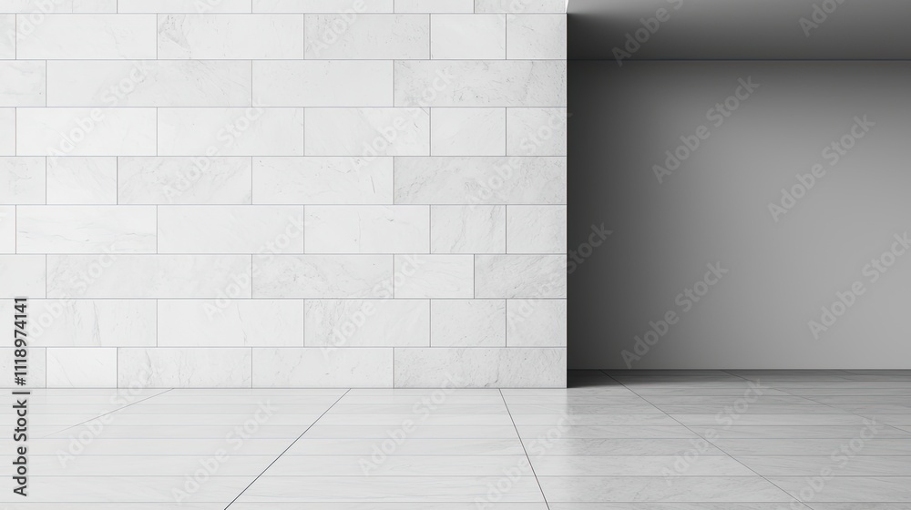 Fototapeta premium A minimalist interior space featuring a light-colored wall and an empty corner, emphasizing simplicity and modern design.