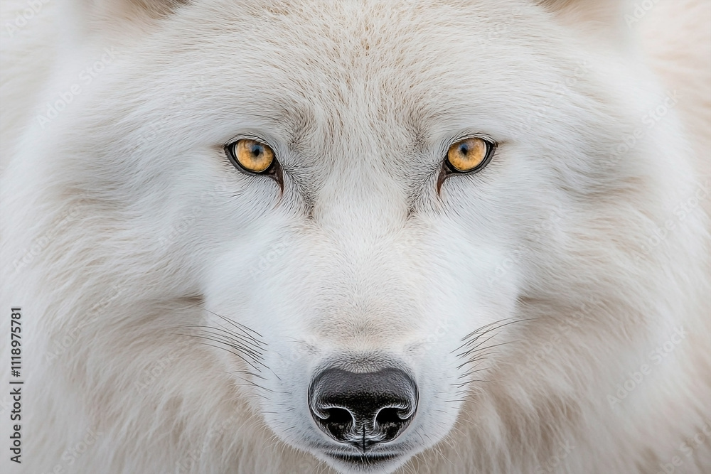 Intense Arctic Wolf Close-Up with Striking Golden Eyes Intense Arctic Wolf Close-Up with Striking Golden Eyes