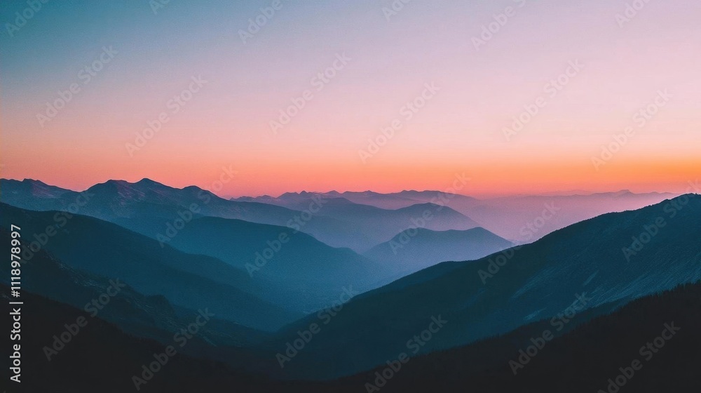 Serene mountain landscape at sunset, showcasing vibrant colors and depth. Serene mountain landscape at sunset, showcasing vibrant colors and depth.