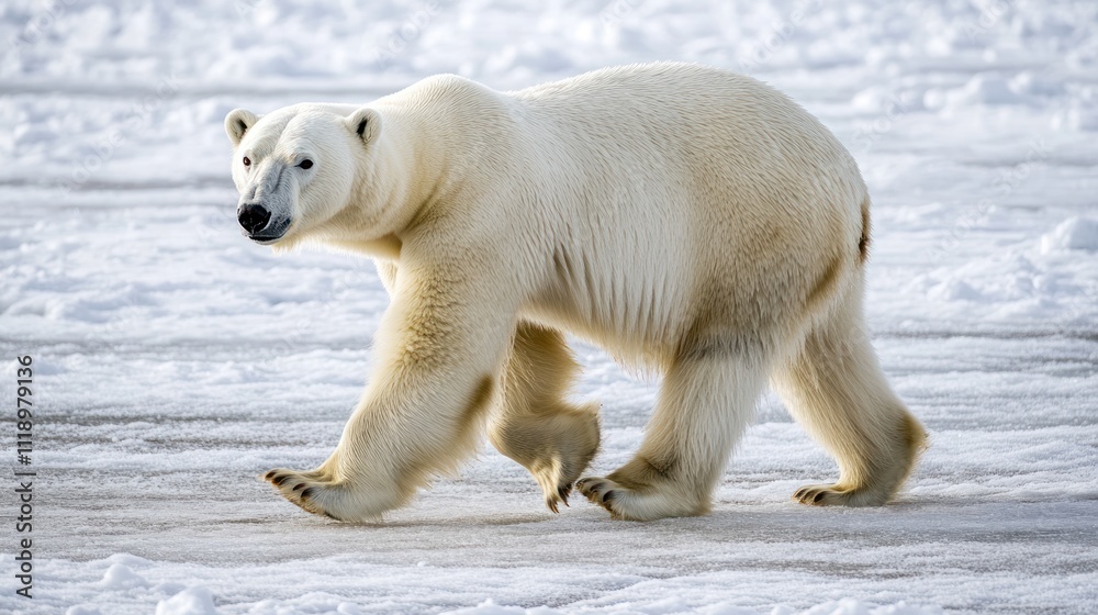 polar bear walking on the snow in an arctic landscape polar bear walking on the snow in an arctic landscape