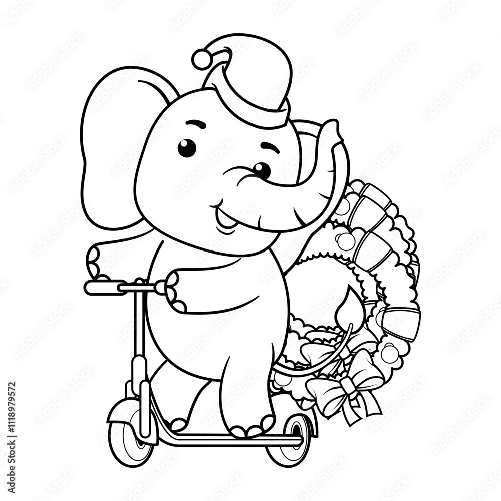 Fototapeta premium Christmas coloring page with elephant for kids