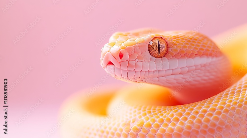 Fototapeta premium Close-Up of a Stunning Yellow Snake on a Soft Pink Background