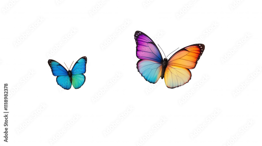 Fototapeta premium [Vibrant Butterfly Digital Art Logo Concept] Vibrant Butterfly Digital Art Logo Design on Dark Background Blue Unicolored & Multicolored Wings Spread Wide