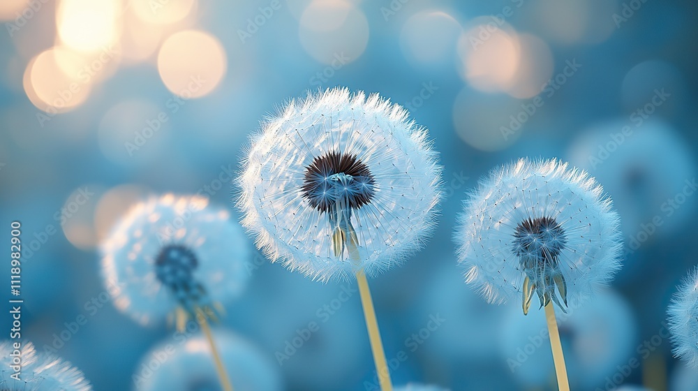 Obraz premium Delicate dandelion flowers with ethereal, blurred backgrounds create a sense of tranquility