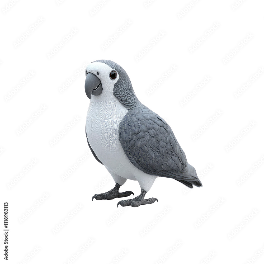 Adorable Grey Parrot 3D Render - Isolated on White Background Adorable Grey Parrot 3D Render - Isolated on White Background