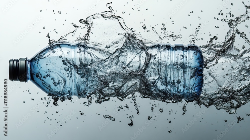 Disappearing water bottle on a white background, illustrating the process of plastic decomposition over time Disappearing water bottle on a white background, illustrating the process of plastic decomposition over time