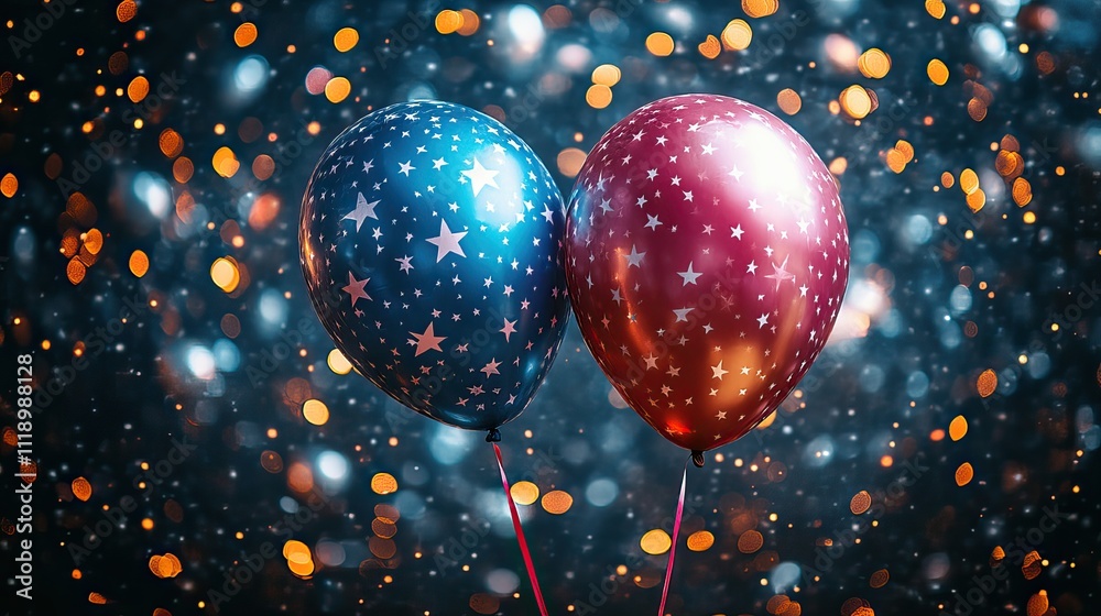 Flags flutter, balloons soar, and stars sparkle in a festive celebration of the 4th of July Flags flutter, balloons soar, and stars sparkle in a festive celebration of the 4th of July