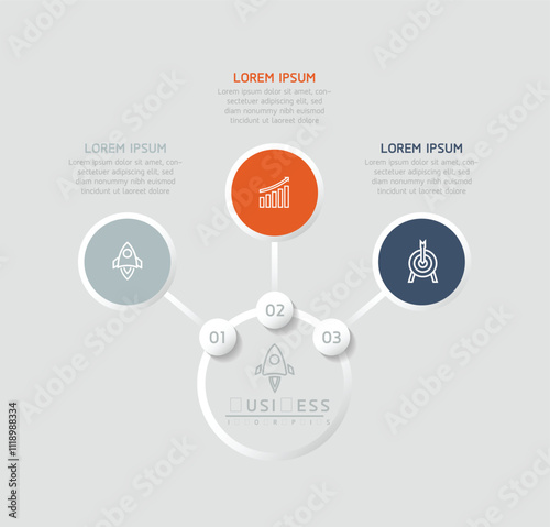 Vector infographic business presentation template with circular interconnection with 3 options.