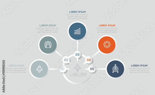 Vector infographic business presentation template with circular interconnection with 4 options.