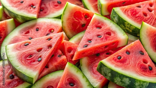 Close up of freshly sliced watermelon pulp, watermelon, fruit, red, juicy, refreshing, summer, close up, texture, seeds, vibrant