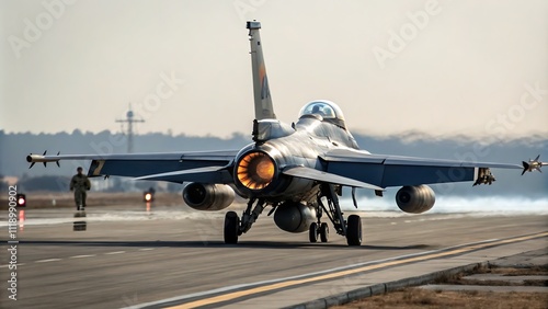 indonesian jet fighter parked on run way at adi sumarmo air port. seen the crew were around of jet fighter., generative ai