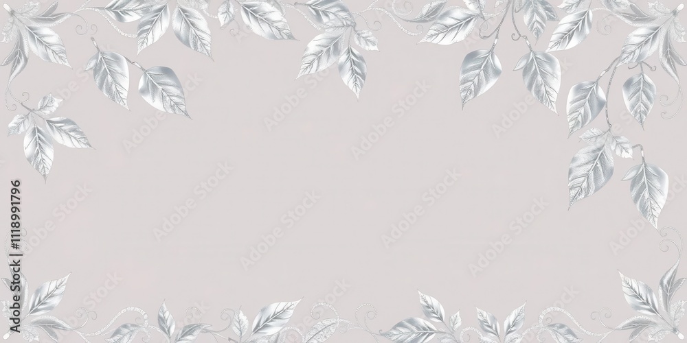 Obraz premium Luxury silver leaves lace border with intricate design and shimmering details, ornate, shiny