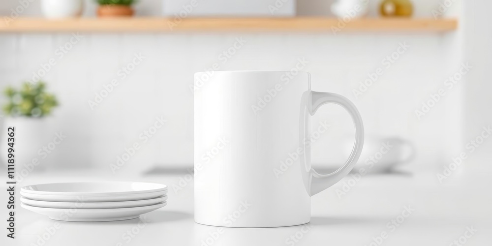 White ceramic mug mockup with a sleek, minimalistic design and a handle, isolated on a white background, white, kitchen White ceramic mug mockup with a sleek, minimalistic design and a handle, isolated on a white background, white, kitchen