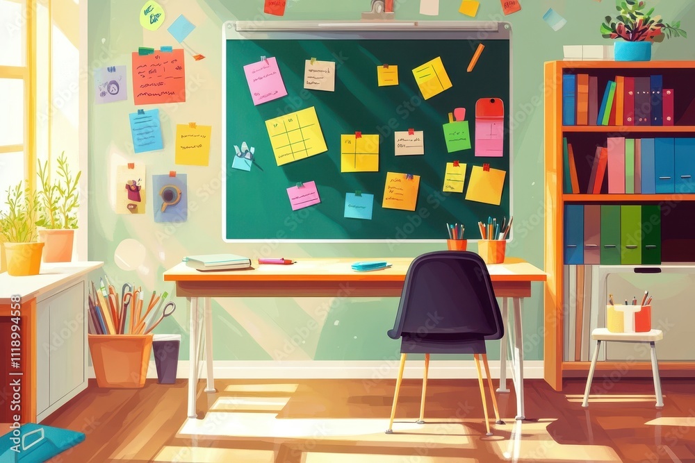 Bright Study Space with Academic Goals and Sticky Notes Bright Study Space with Academic Goals and Sticky Notes