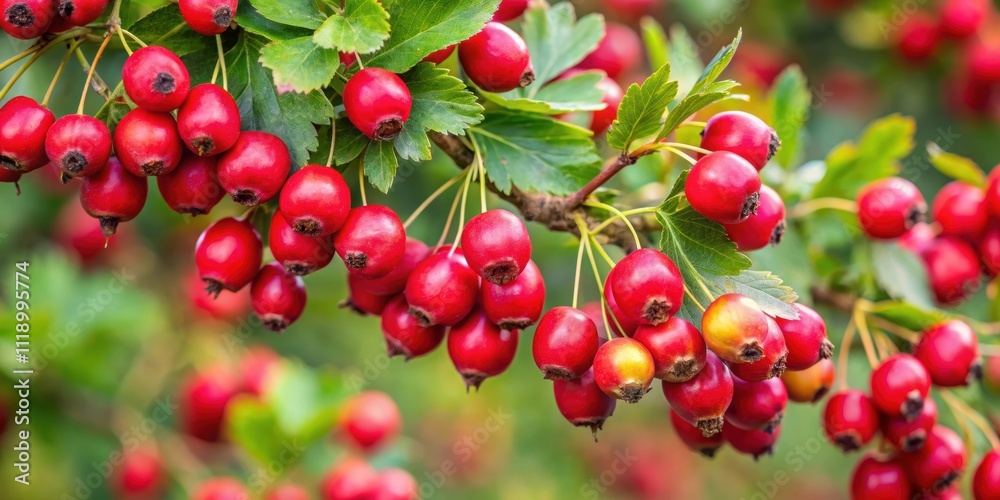 Fresh hawthorn fruits on a bush in Slovakia, hawthorn, Crataegus laevigata, fruits, bush, Strbske pleso, Slovakia, red, ripe Fresh hawthorn fruits on a bush in Slovakia, hawthorn, Crataegus laevigata, fruits, bush, Strbske pleso, Slovakia, red, ripe