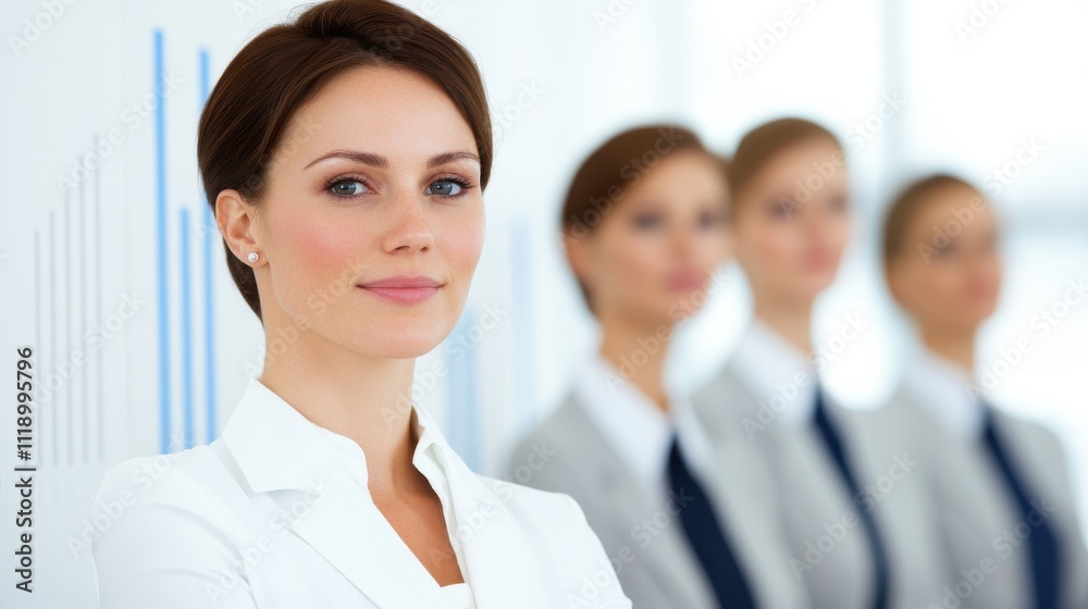A confident woman in a professional setting, standing in front of a group of colleagues, symbolizing leadership and teamwork. A confident woman in a professional setting, standing in front of a group of colleagues, symbolizing leadership and teamwork.