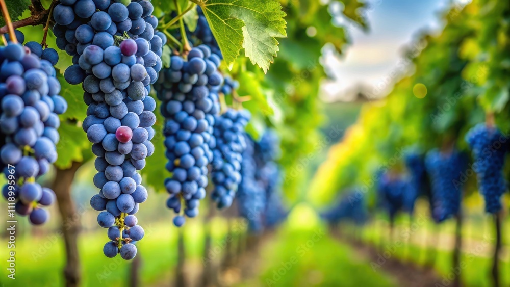 Blue merlot grapes hanging on vines in a lush green vineyard , winery, grapes, vineyard, blue merlot, farming, agriculture, harvest Blue merlot grapes hanging on vines in a lush green vineyard , winery, grapes, vineyard, blue merlot, farming, agriculture, harvest