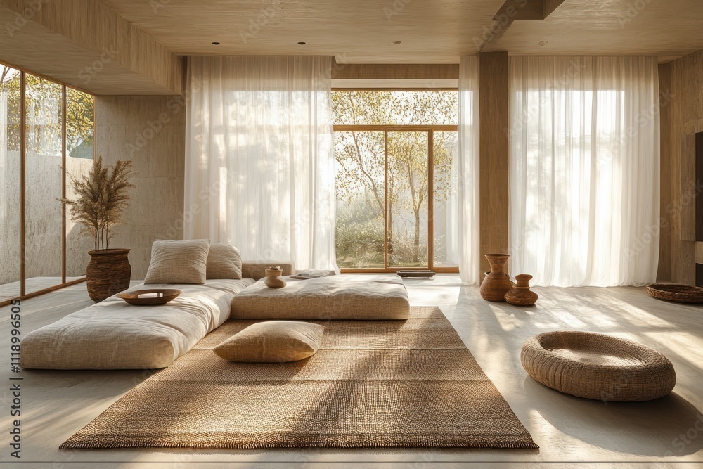 Minimalist Scandinavian modern living room design with cozy furniture and warm tones Minimalist Scandinavian modern living room design with cozy furniture and warm tones