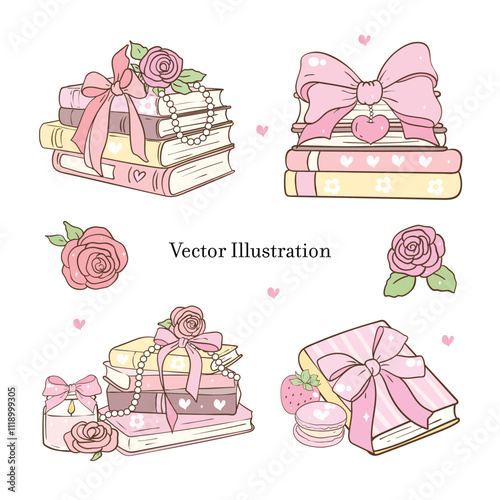 Vintage Girly Bookish, Book Lover. Vector illustration