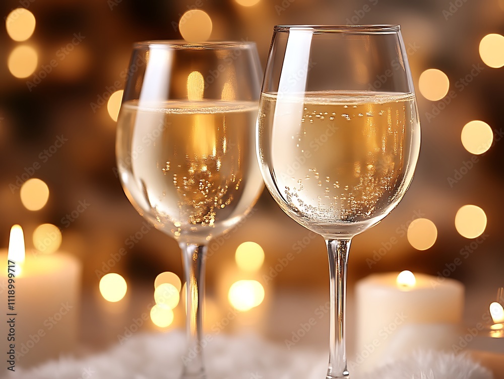Two Glasses of Sparkling Wine Festive Lights Two Glasses of Sparkling Wine Festive Lights