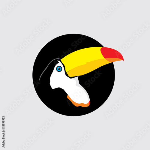 toucan bird, circle background with bird head, suitable for mascot or logo related to nature or animals