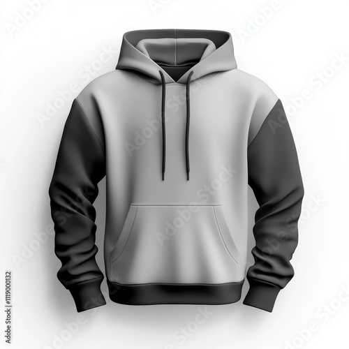 A classic pullover hoodie with a front pocket and drawstrings, isolated on white background, symbolizing warmth and versatility, perfect for seasonal marketing, e-commerce visuals photo