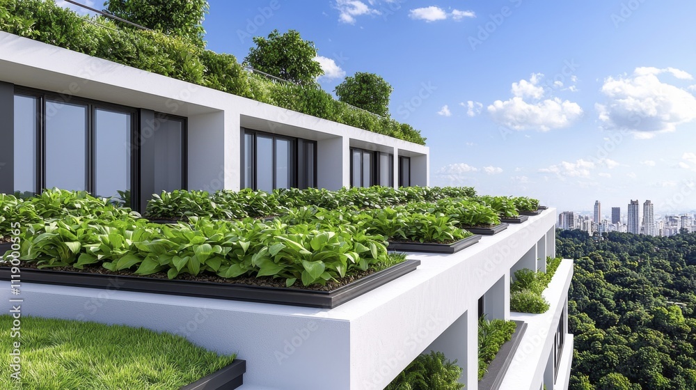 Fototapeta premium Green Rooftop Building, Urban Greenery | Sustainable architecture