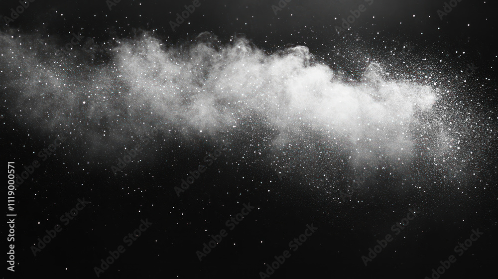 A stunning abstract visual featuring black background with cloud of white particles, creating cosmic effect