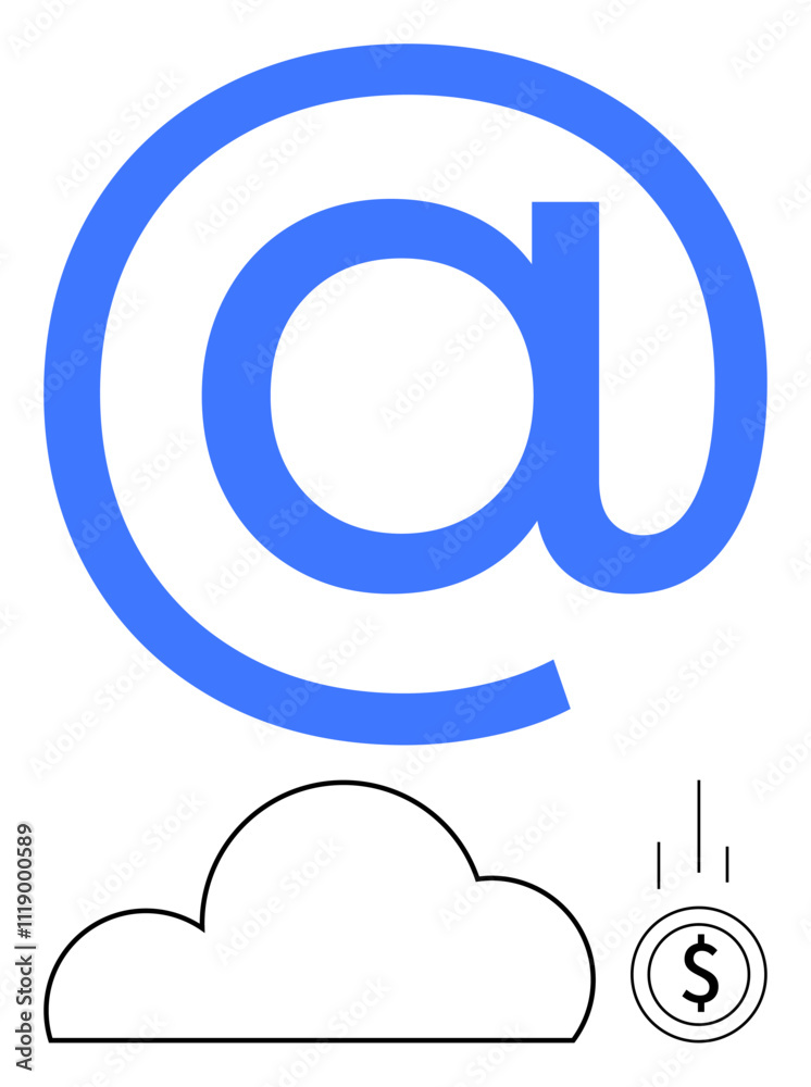 Large blue symbol above an outlined cloud and dollar sign, suggesting digital communication, cloud computing, and monetization. Ideal for online business, cloud storage, digital marketing, tech Large blue symbol above an outlined cloud and dollar sign, suggesting digital communication, cloud computing, and monetization. Ideal for online business, cloud storage, digital marketing, tech