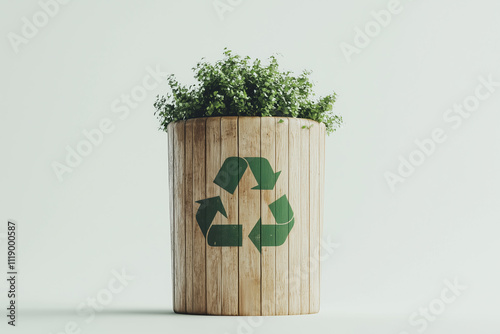 Green Recyclable Icon 3D Design on Plain White Backdrop for Sustainability and Recycling Themes photo