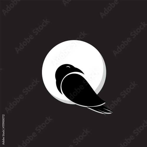 vector illustration of a raven silhouette with a black and white moon