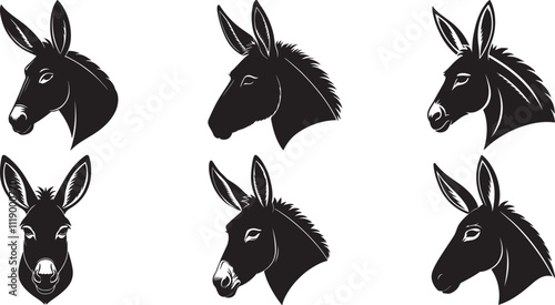 The animal of Donkey Head silhouette vector illustration design, Icon and logo using black color