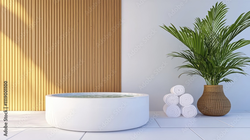 Minimalist Spa Tub, Wood, Towels, Plant | Minimalism Minimalist Spa Tub, Wood, Towels, Plant | Minimalism
