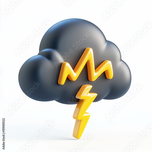 A dramatic dark storm cloud with lightning, isolated on white background, symbolizing intensity and power, perfect for weather-themed campaigns photo