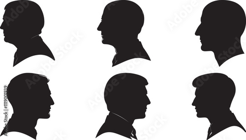 Male head silhouette bundle vector art illustration design using black color photo