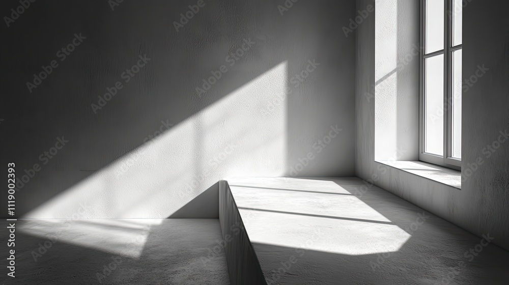 Obraz premium Minimalistic light and shadow effect on a wall with a refined presentation space