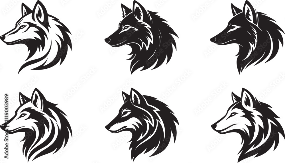 The animal of Wolf Head silhouette vector illustration design, icon and logo using black color The animal of Wolf Head silhouette vector illustration design, icon and logo using black color