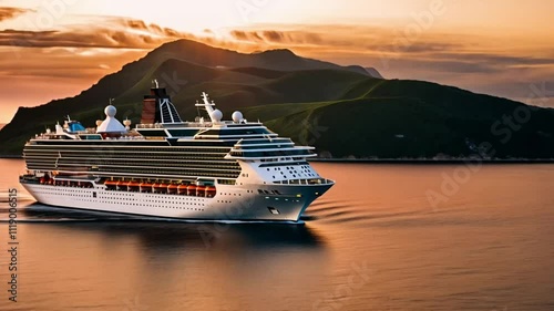 Cruise ship in vast ocean