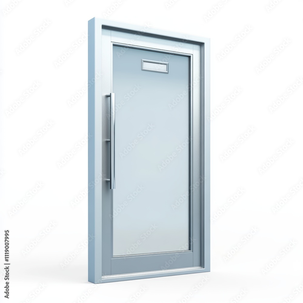 A professional office door with a frosted glass panel and a nameplate, isolated on white background, symbolizing sophistication and privacy, ideal for corporate branding A professional office door with a frosted glass panel and a nameplate, isolated on white background, symbolizing sophistication and privacy, ideal for corporate branding