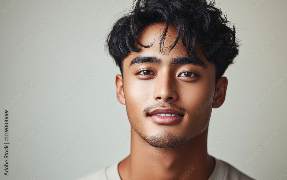 Portrait of Happy Young Asian Man with Smile in Minimalist Studio Background Portrait of Happy Young Asian Man with Smile in Minimalist Studio Background