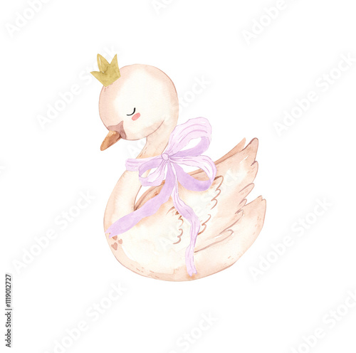 Watercolor swan illustration for kids