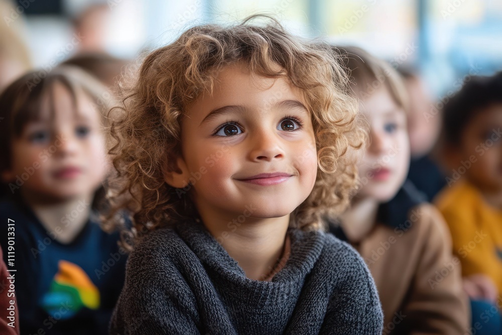 smiling young children in a classroom learning together enjoying school smiling young children in a classroom learning together enjoying school