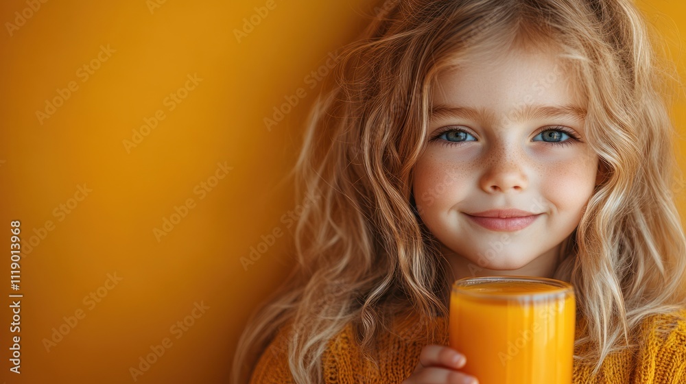 Cheerful Child Holding Glass of Orange Juice Portrait Cheerful Child Holding Glass of Orange Juice Portrait