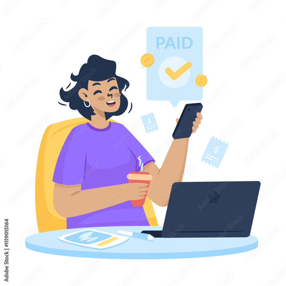 Happy girl character receiving payment vector illustration Happy girl character receiving payment vector illustration