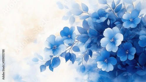 Watercolor Blue Hydrangea Illustration with Empty Space for Invitations and Backgrounds