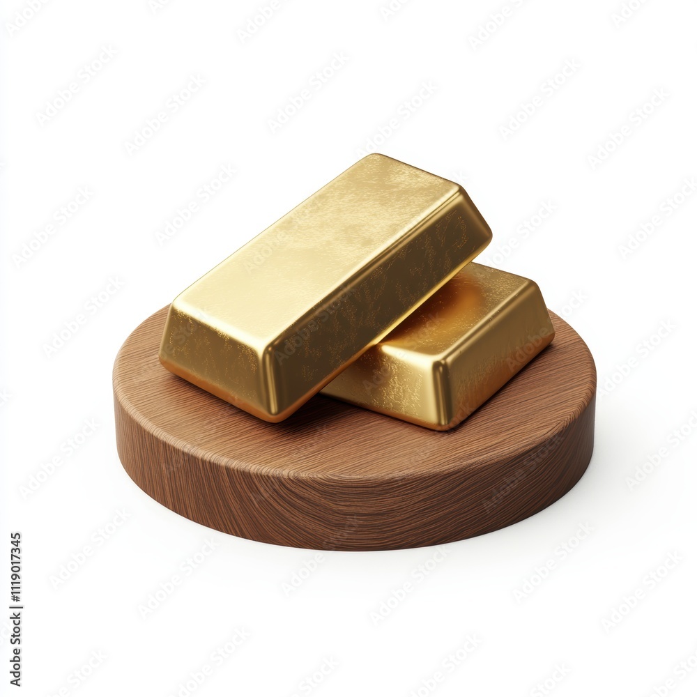 Gold bars placed on a wooden base, isolated on white background, representing timeless value, perfect for luxury visuals Gold bars placed on a wooden base, isolated on white background, representing timeless value, perfect for luxury visuals