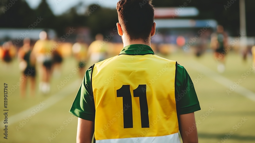 Player Eleven Stands On Field Watching Game